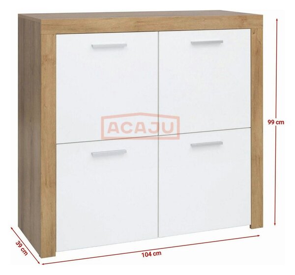 Comoda BALDER KOM4D, alb/stejar, PAL, 104x39x99 cm