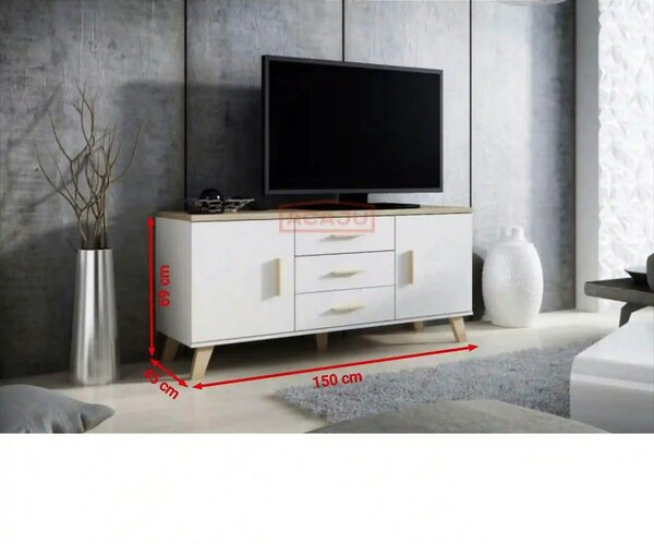 Comoda TV LOTTA, alb/stejar sonoma, PAL, 150x45x69 cm