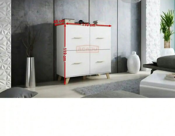 Comoda Lotta, alb, PAL, 110x45x119 cm