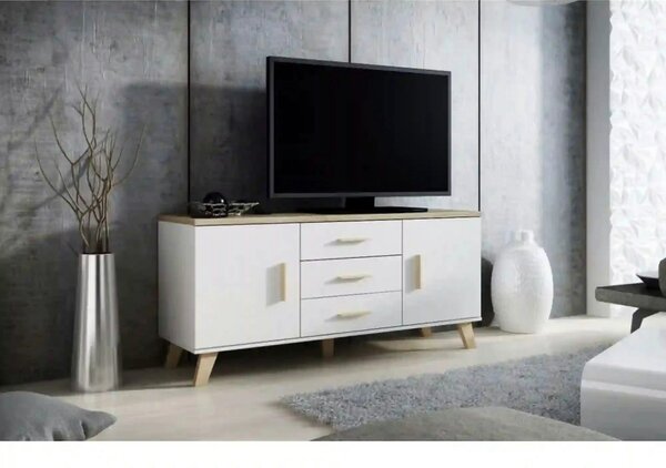 Comoda TV LOTTA, alb/stejar sonoma, PAL, 150x45x69 cm