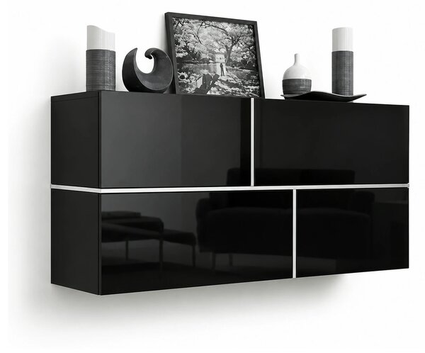 Comoda GOYA, negru/negru lucios/alb, PAL laminat, 170x40x80 cm