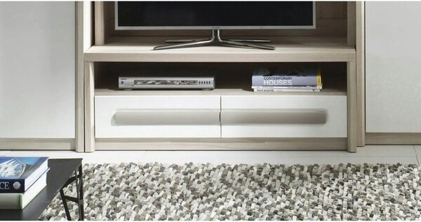 Comoda TV ROMA 4, alb/gri/stejar, PAL laminat, 120x53x44 cm