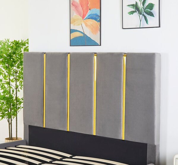 Pat Tapitat Catifea Gri 160x200 cm cu Somiera si Saltea Inclusa , Cod LB-214