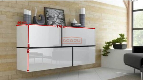 Comoda GOYA, negru/negru lucios/alb, PAL laminat, 170x40x80 cm