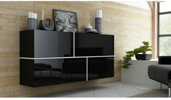 Comoda GOYA, negru/negru lucios/alb, PAL laminat, 170x40x80 cm