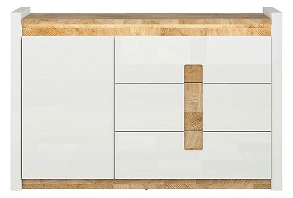 Comoda ALAMEDA, alb lucios/stejar, PAL, 147x41x97 cm