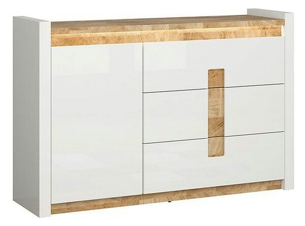 Comoda ALAMEDA, alb lucios/stejar, PAL, 147x41x97 cm