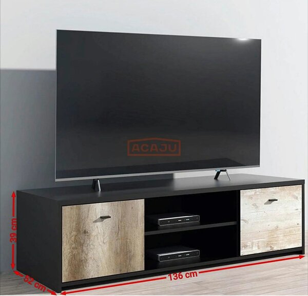 Comoda TV Sanne, negru/maro, PAL, 136x52x39 cm