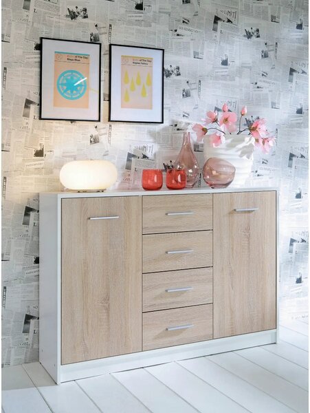 Comoda NEPO PLUS, stejar sonoma/alb, PAL, 119x34x84 cm