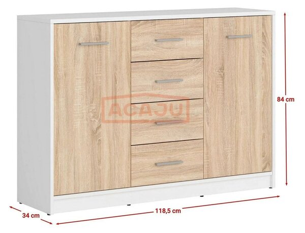 Comoda NEPO PLUS, stejar sonoma/alb, PAL, 119x34x84 cm