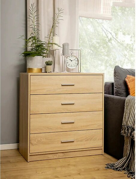 Comoda NEPO PLUS, stejar sonoma, PAL laminat, cu 4 sertare, 80x34x84 c