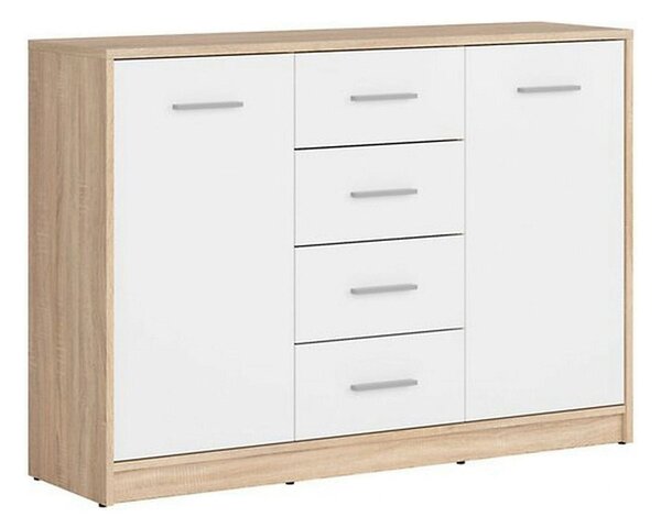 Comoda NEPO PLUS, alb/stejar sonoma, PAL laminat, 119x34x84 cm