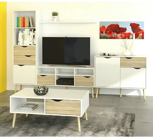 Comoda TV OSLO 75391, stejar sonoma/alb, PAL melaminat, 117x39x57 cm