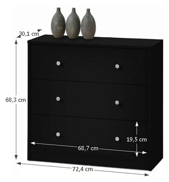 Comoda MAY 3, negru, PAL melaminat, 72x30x68 cm
