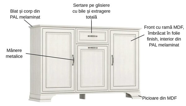 Comoda TIFFANY II, grej, PAL, 139x37x90 cm