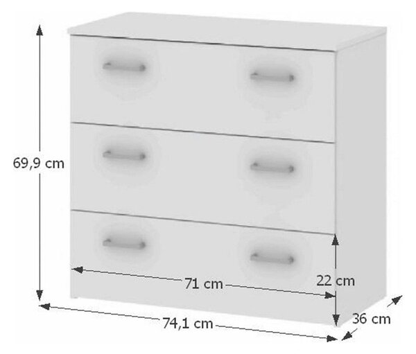 Comoda GARBO 3, alb, PAL melaminat, 74x36x70 cm