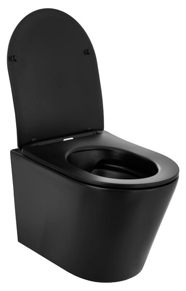 Gamma MUT-201, vas de toaletă suspendat 490x360x370 mm, fără ramă + capac de toaletă duroplast, negru mat, GMA-MUT201BK