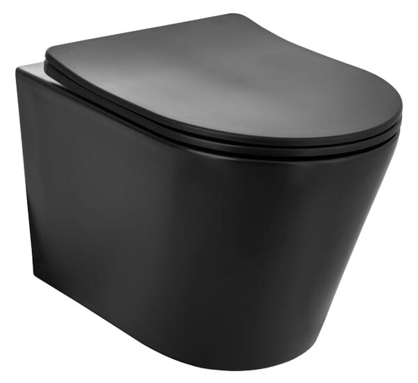 Gamma MUT-201, vas de toaletă suspendat 490x360x370 mm, fără ramă + capac de toaletă duroplast, negru mat, GMA-MUT201BK