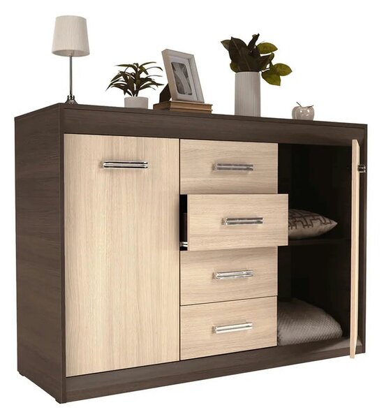 Comoda KORINA, stejar/wenge, DTD laminat, 140x48x100 cm