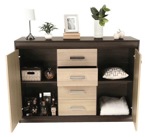Comoda KORINA, stejar/wenge, DTD laminat, 140x48x100 cm