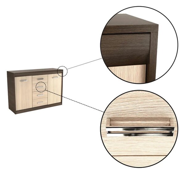 Comoda KORINA, stejar/wenge, DTD laminat, 140x48x100 cm