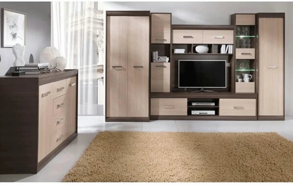 Comoda KORINA, stejar/wenge, DTD laminat, 140x48x100 cm