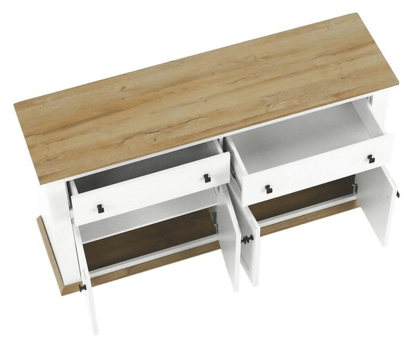 Comoda LEON MZ10, alb/stejar grand, DTD laminat, 160x45x87 cm