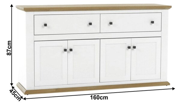 Comoda LEON MZ10, alb/stejar grand, DTD laminat, 160x45x87 cm