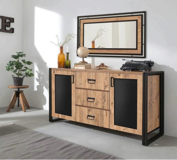 Comoda Arcas Tonya, pin atlantic/negru, PAL melaminat, 160x45x80 cm