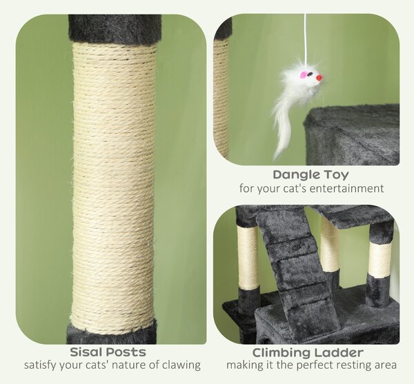 PawHut Albero Tiragraffi per Gatti con Due Cucce in Peluche e Sisal, Grigio, 50x50x170cm