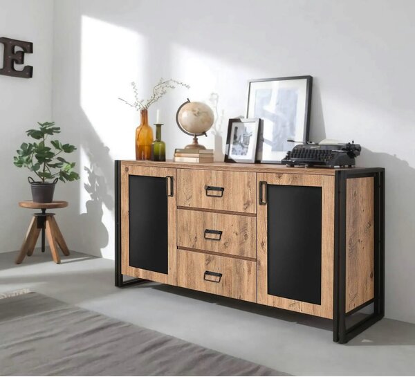 Comoda Arcas Tonya, pin atlantic/negru, PAL melaminat, 160x45x80 cm