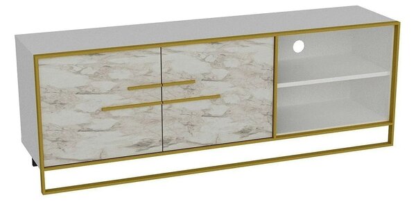 Comoda TV POLKA, alb/auriu, PAL melaminat/metal, 160x39x57 cm