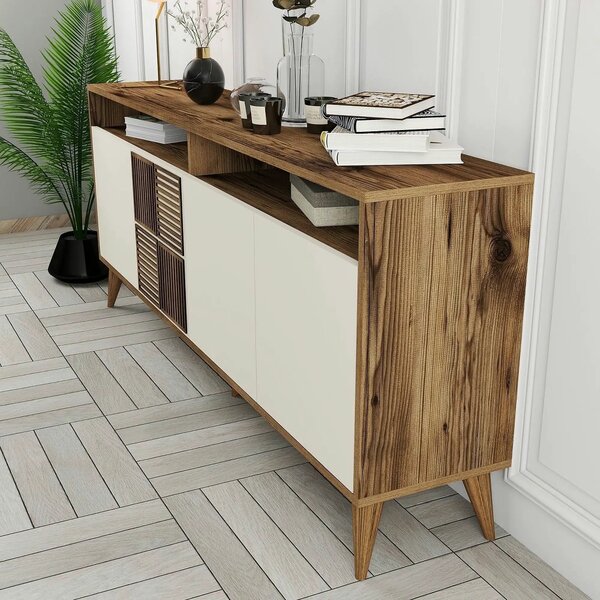 Comoda Milan, din PAL melaminat, alun/crem, 180x35x79 cm
