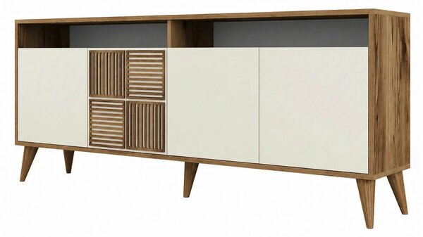 Comoda Milan, din PAL melaminat, alun/crem, 180x35x79 cm