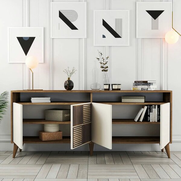Comoda Milan, din PAL melaminat, alun/crem, 180x35x79 cm