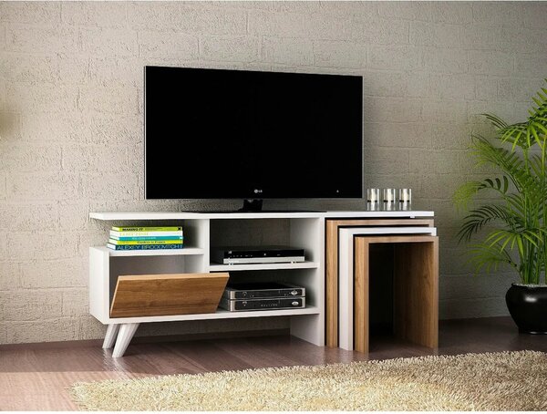 Comoda TV Nature, alb/nuc, PAL melaminat, 120x30x49 cm