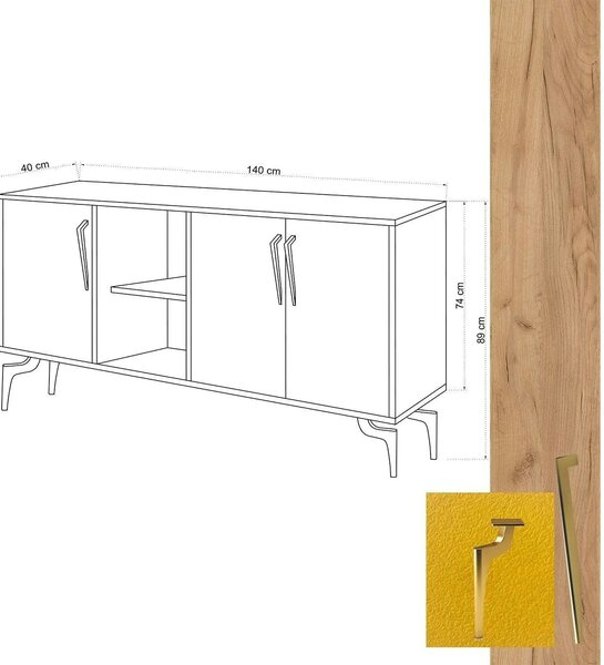 Comoda SUDER, stejar/galben, PAL melaminat, 140x40x86 cm