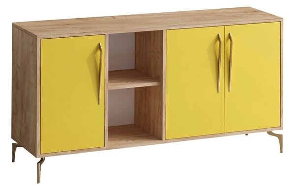Comoda SUDER, stejar/galben, PAL melaminat, 140x40x86 cm