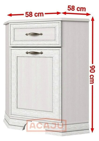 Comoda de colt TIFFANY, alb vintage, PAL, 58x58x90 cm