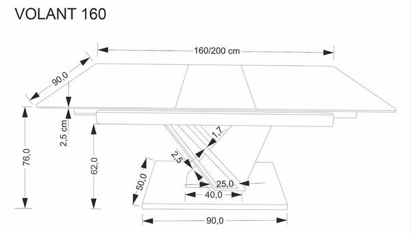 Masa extensibila moderna VOLANT, negru cu efect de marmura/stejar auri