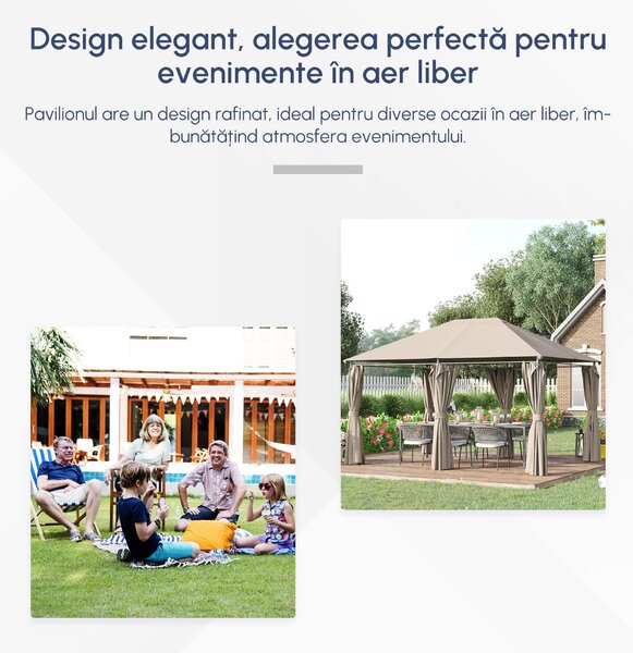 Outsunny Foisor de Gradina cu Prelata in Poliester 6 Pereti Detasabili 12 Paleti Schelet in Metal Bej 400 x 300 x 264 cm | Aosom Romania