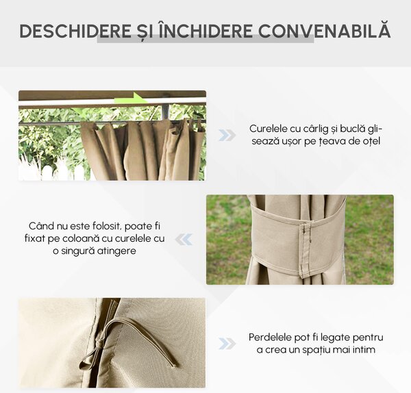 Outsunny Foisor de Gradina cu Prelata in Poliester 6 Pereti Detasabili 12 Paleti Schelet in Metal Bej 400 x 300 x 264 cm | Aosom Romania