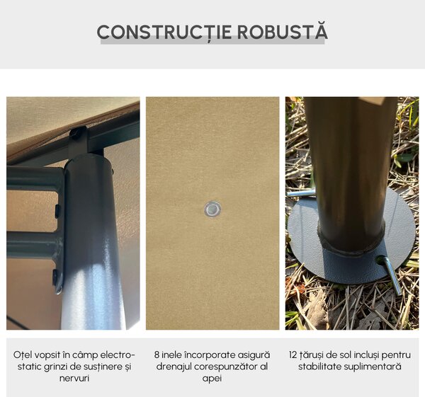 Outsunny Foisor de Gradina cu Prelata in Poliester 6 Pereti Detasabili 12 Paleti Schelet in Metal Bej 400 x 300 x 264 cm | Aosom Romania