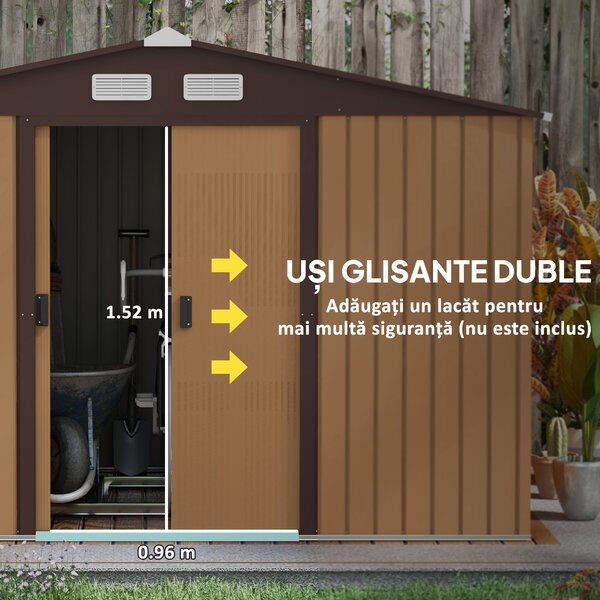 Outsunny casuta ustensile, magazie de gradina, sopron pentru unelte de exterior 277x195x192cm, Maro | Aosom Romania