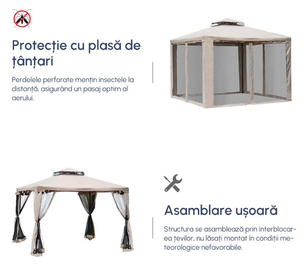 Pavilion Outsunny cu Plasă Anti-Țânțari, Structură din Metal și Poliester, Ideal pentru Grădină, 294x294cm | Aosom Romania