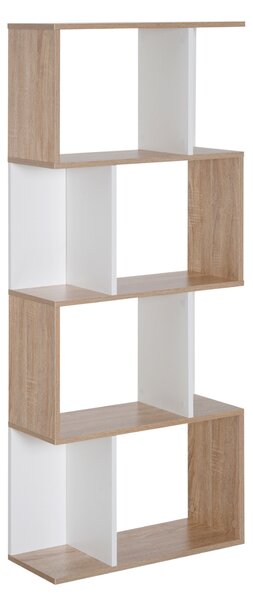 Biblioteca Design Modern 4 rafturi Lemn Natural si Alb, 60x24x148cm HOMCOM | Aosom Romania
