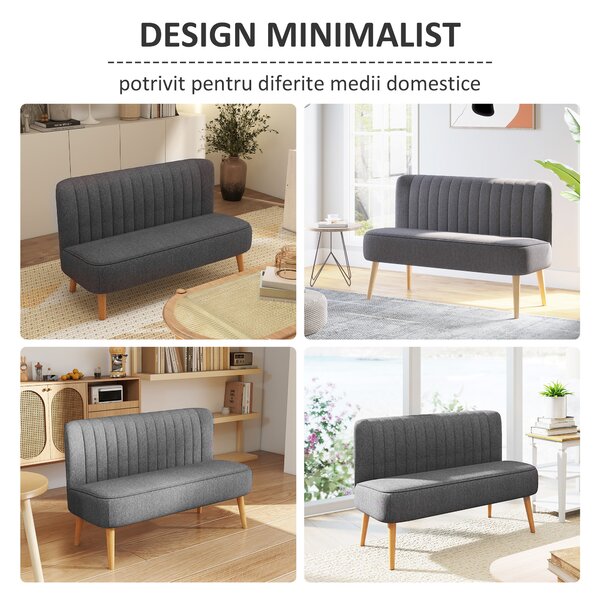 HOMCOM Canapea Modernă cu 2 Locuri din Material Textil Fără Brațe, Structura și Picioare din Lemn, 117x56,5x77 cm, Gri | Aosom Romania