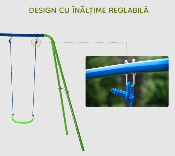 Outsunny Set Leagăn de Grădină cu Leagăn Dublu și 2 Leagăne Simple, 280x140x178 cm, Verde | Aosom Romania