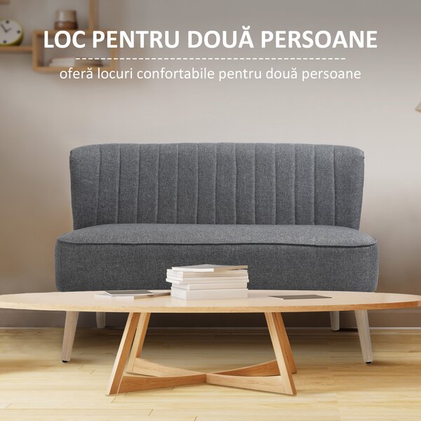 HOMCOM Canapea Modernă cu 2 Locuri din Material Textil Fără Brațe, Structura și Picioare din Lemn, 117x56,5x77 cm, Gri | Aosom Romania