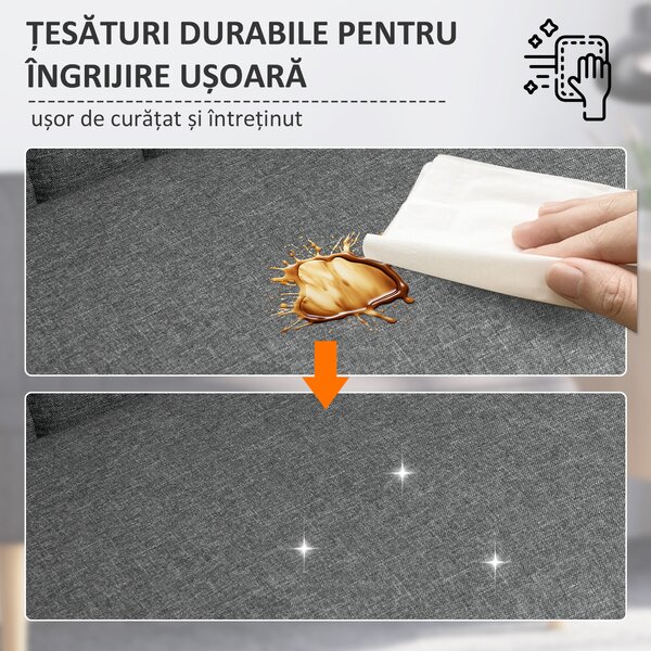 HOMCOM Canapea Modernă cu 2 Locuri din Material Textil Fără Brațe, Structura și Picioare din Lemn, 117x56,5x77 cm, Gri | Aosom Romania